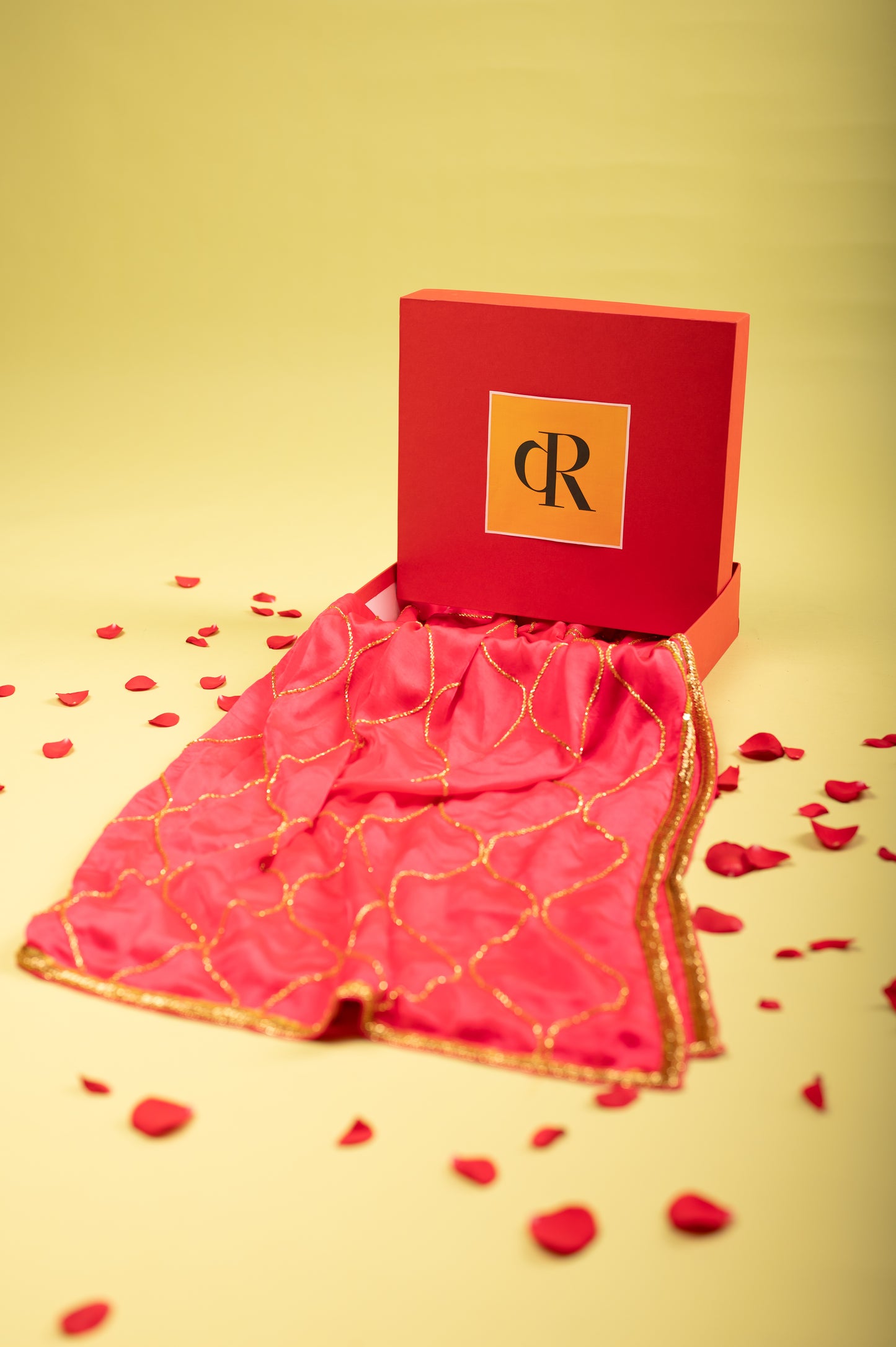 Packing box - Rani Pink Hand-Embroidered Dupatta with Mirror Tassels