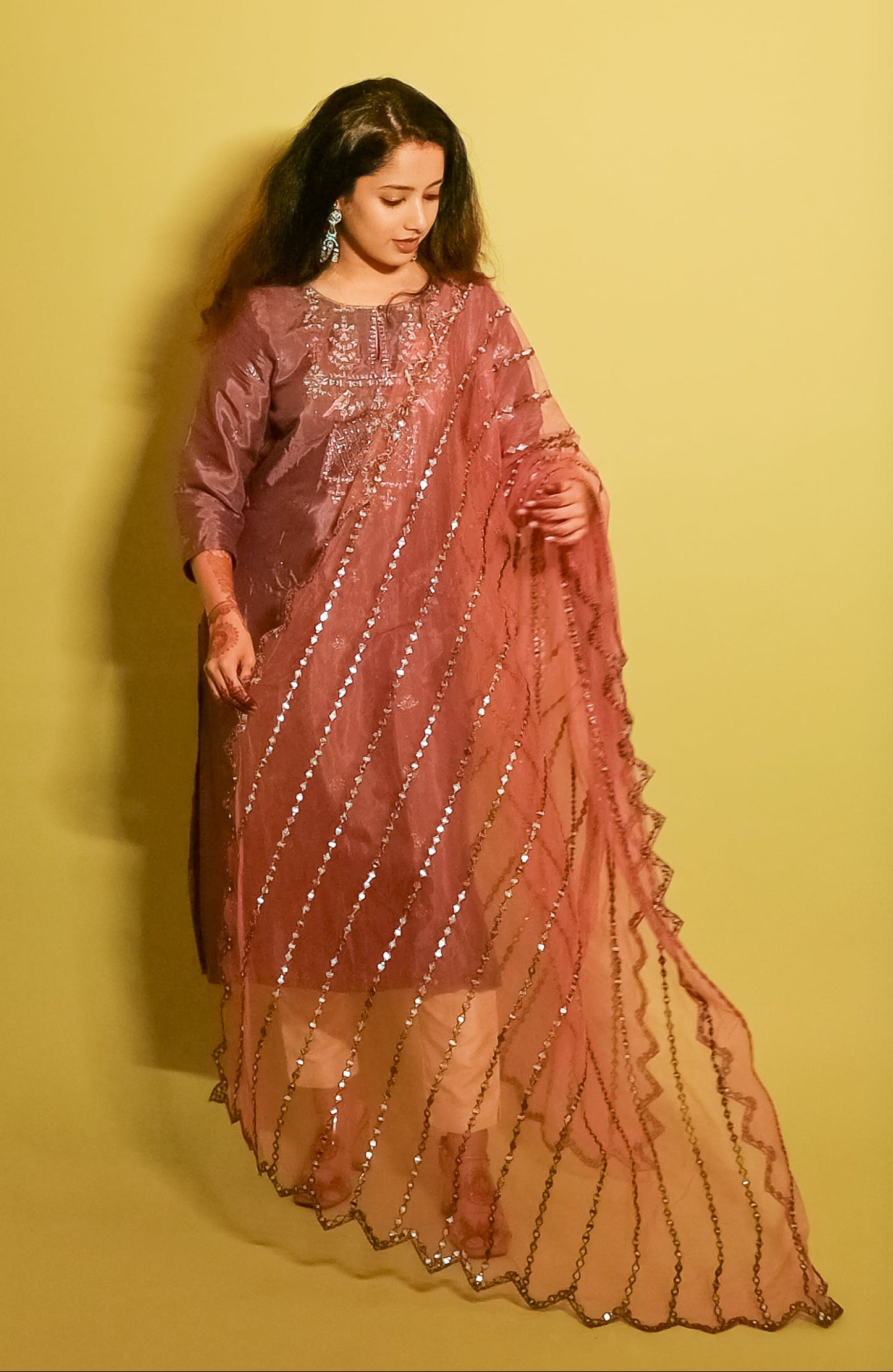 Cocktail Pink Mirror Work Dupatta