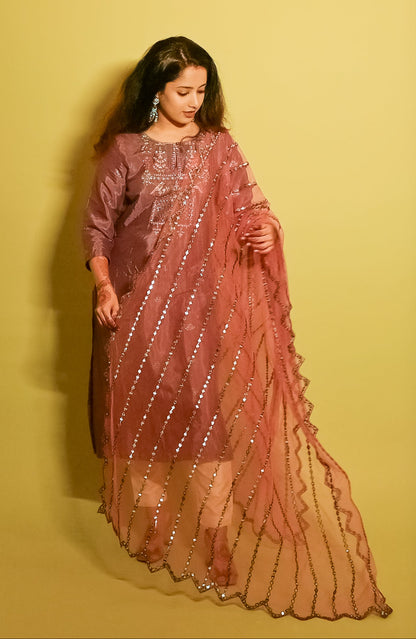 Cocktail Pink Mirror Work Dupatta