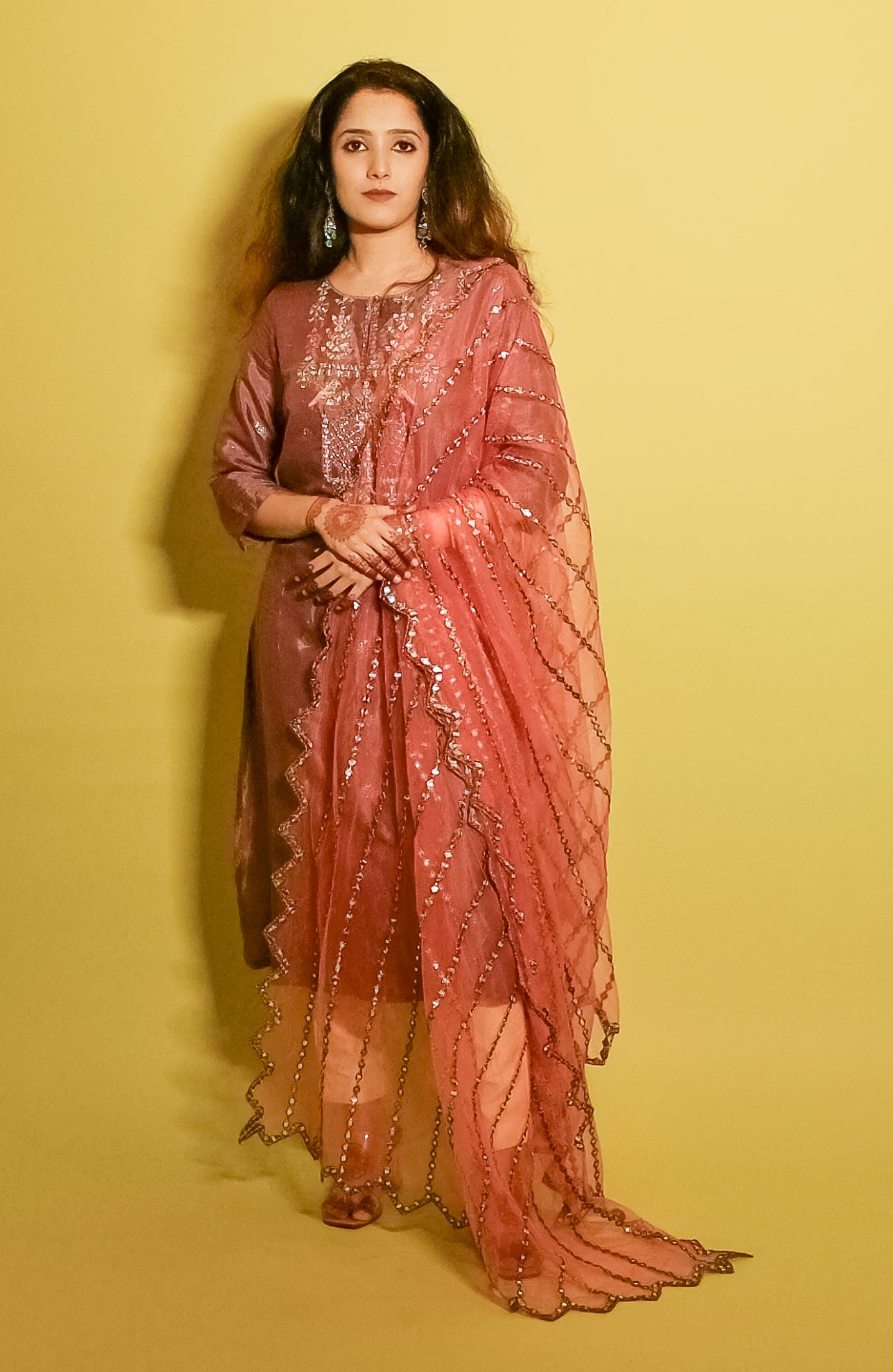 Cocktail Pink Mirror Work Dupatta