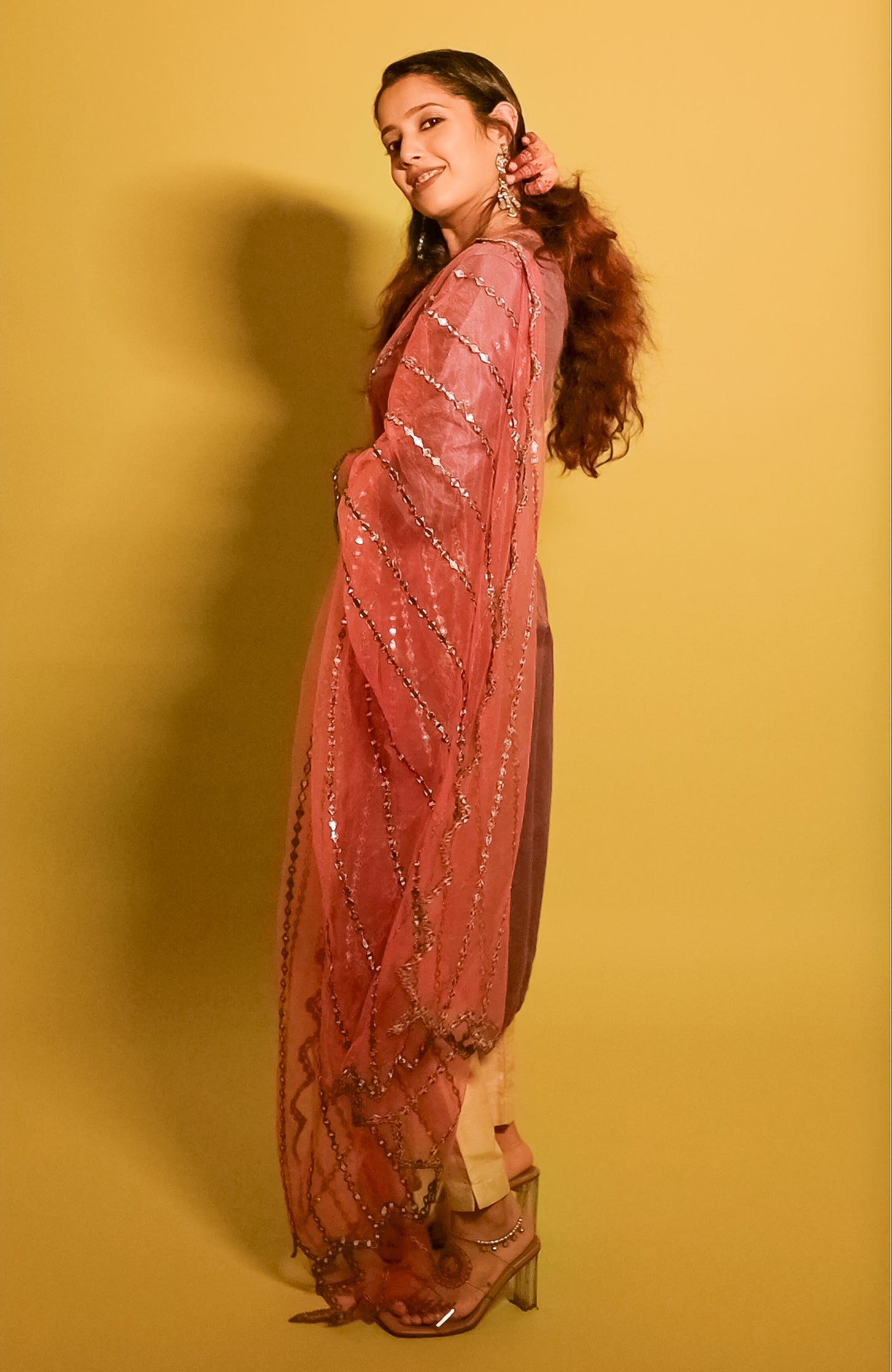 Cocktail Pink Mirror Work Dupatta