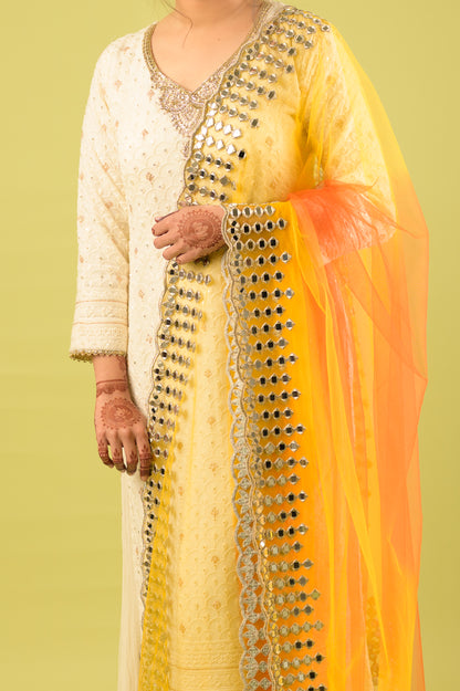 Genda Phool Yellow Orange Mirror Work Dupatta