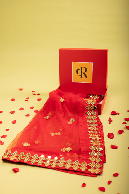 Packing box - Kumkum Laal Mirror Work Dupatta