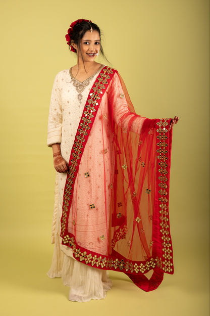 Kumkum Laal Mirror Work Dupatta