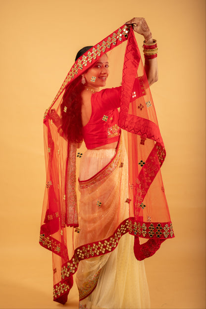 Kumkum Laal Mirror Work Dupatta