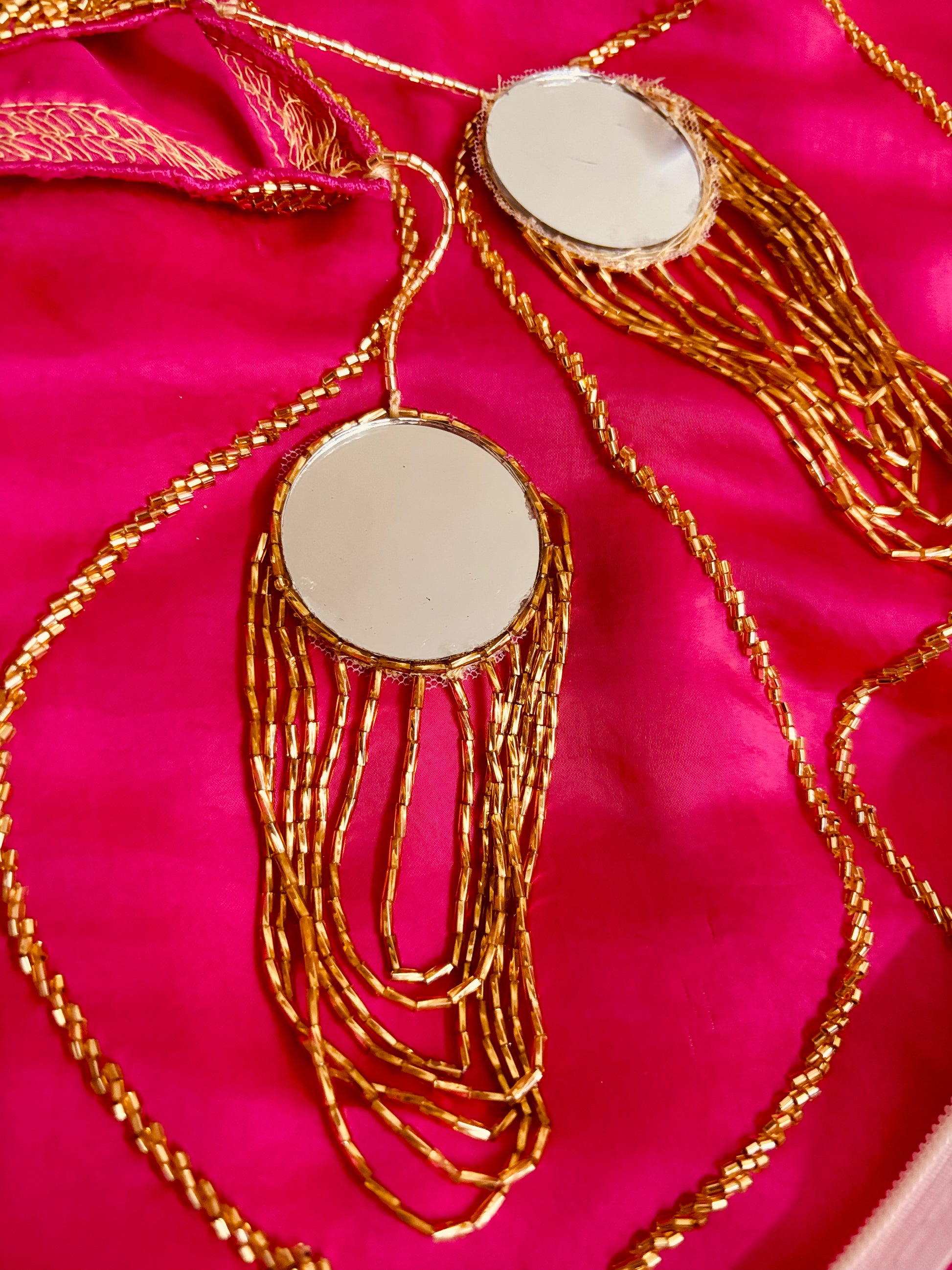 Rani Pink Hand-Embroidered Dupatta with Mirror Tassels