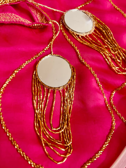 Rani Pink Hand-Embroidered Dupatta with Mirror Tassels