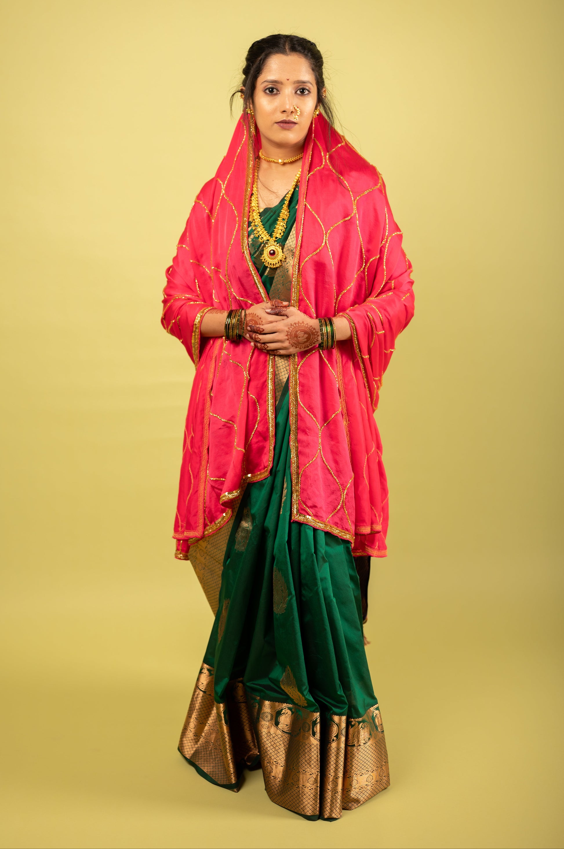 Rani Pink Hand-Embroidered Dupatta with Mirror Tassels