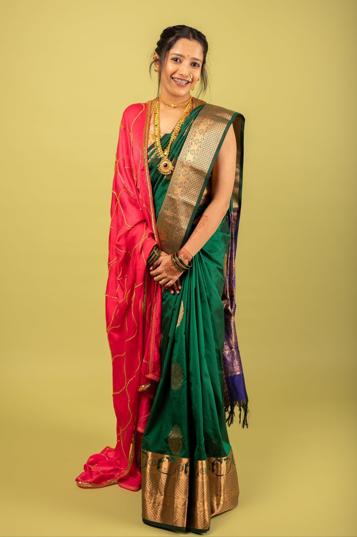 Rani Pink Hand-Embroidered Dupatta with Mirror Tassels