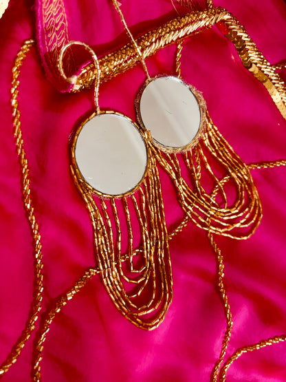 Rani Pink Hand-Embroidered Dupatta with Mirror Tassels